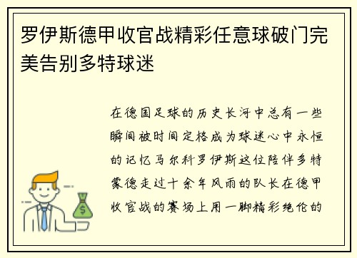 罗伊斯德甲收官战精彩任意球破门完美告别多特球迷