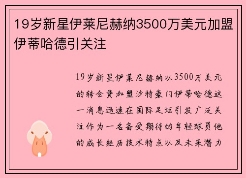19岁新星伊莱尼赫纳3500万美元加盟伊蒂哈德引关注
